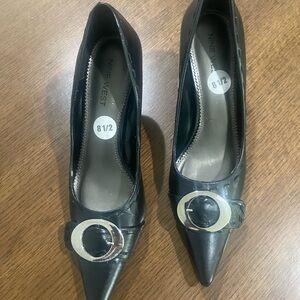 Nine West Black Patent Leather Heels with Silver Buckle